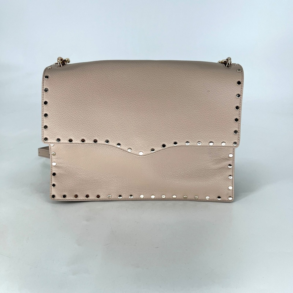 Rebecca Minkoff Leather Studded Leather Crossbody Beige Brown Classic Simple